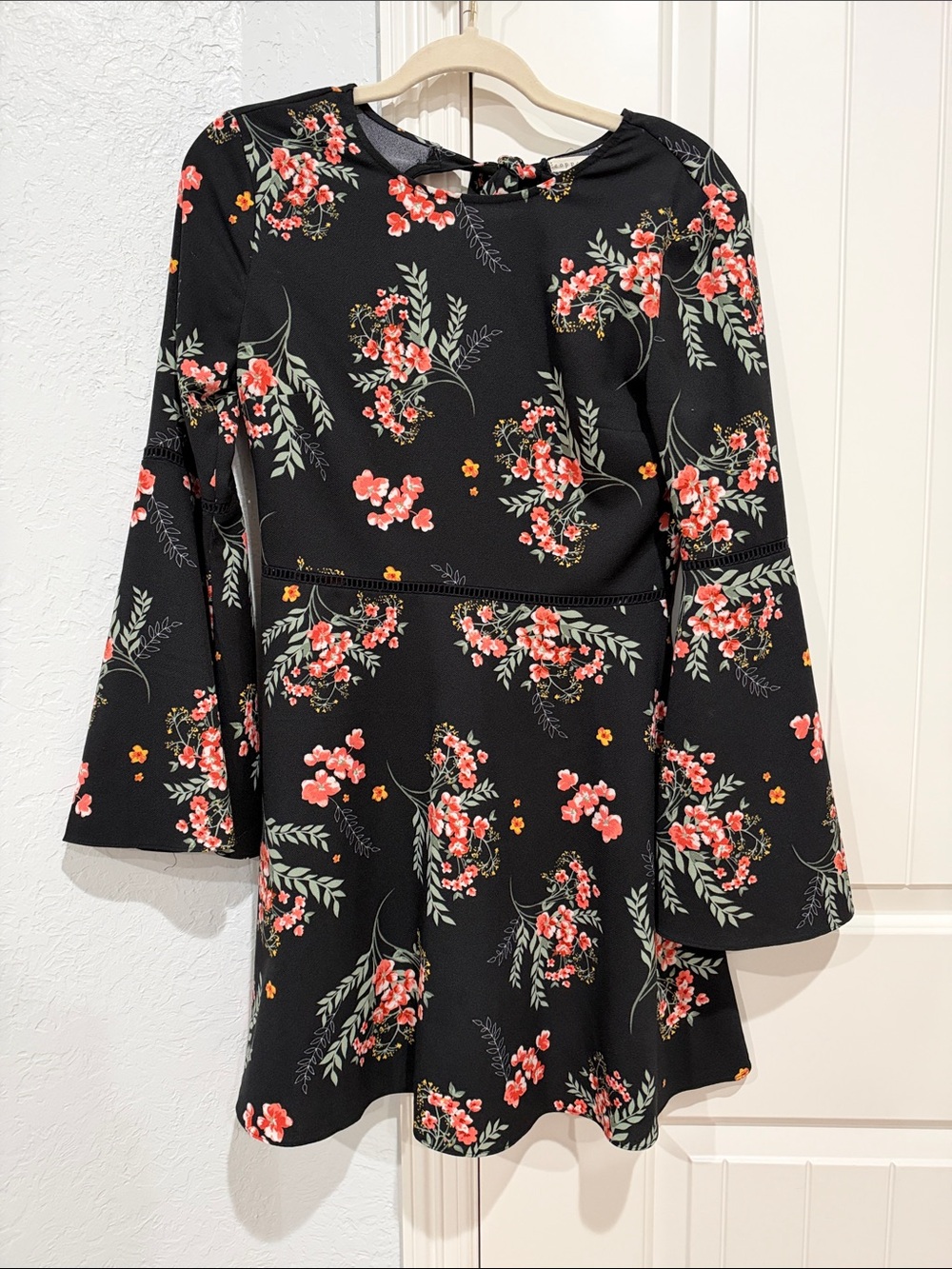 Copper Key Black Floral Long Sleeve A-Line Dress